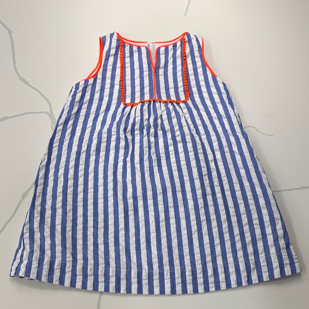 J crew crewcuts girls cotton seersucker stripe dress blue white neon orange 4